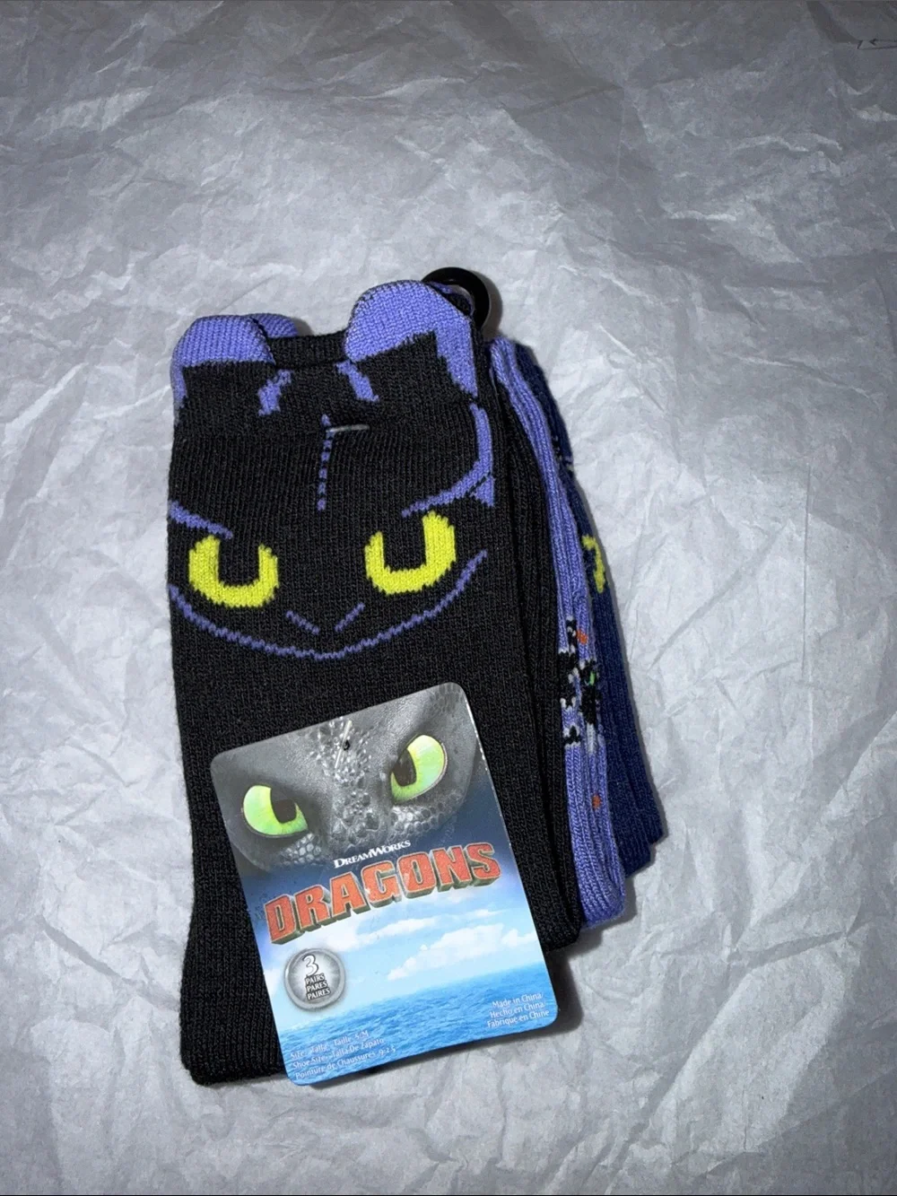 Dreamworks Black & Purple Dragons Crew Socks - 3 Pack